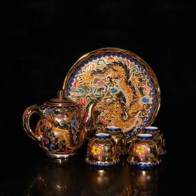 大明成化鎏金五彩拤丝龙纹茶具1（茶盘2×21.5cm杯5×6.3cm壶13×17cm¥1260