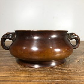 紫铜象耳炉，高6.5厘米，口径11.3厘米，重1680克，¥1300