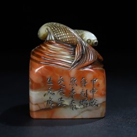 珍藏寿山石结晶冻石巧雕【富贵有余】双鱼钮印章，长5.2厘米宽5.2厘米高6.6厘米，重322克，价格520元，代理加价，运费自理！