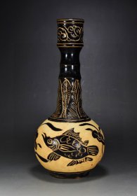 元 乌金釉剔釉雕刻鱼戏莲螺颈胆瓶 420￥
高35厘米 直径16厘米