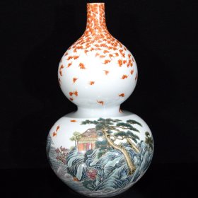 清雍正粉彩万福来朝纹葫芦瓶33×19，￥4860