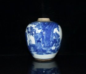 清代青花竹林七贤罐【14.9x15cm】 价格192