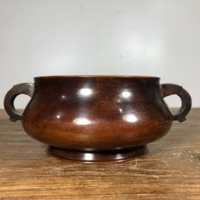 紫铜双耳炉，高7.8厘米，口径13.3厘米，重1985克，¥1800