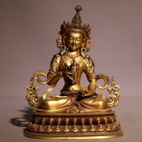 紫铜鎏金佛像，高20cm，宽14.3cm，重2090克，￥5000