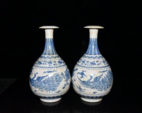 明代成化红胎青花孔雀纹玉壶春瓶一对【 23.3x13.5cm 】价格1120