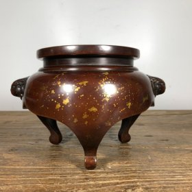 紫铜洒金兽耳炉，高12.2厘米，口径12.2厘米，重2750克，¥2600