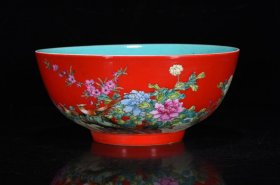 古玩古董瓷器收藏清雍正年粉彩牡丹纹碗10*22m