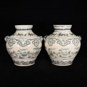 明天顺青花婴戏纹兽耳罐，26.5×25，价格:1600上新