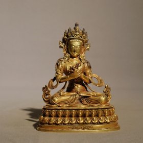 紫铜鎏金佛像，高15.3cm，宽11.8cm，重1840克，￥2600