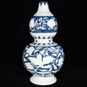 明永乐青花留白花鸟凤纹葫芦瓶，36×20，价格:720
