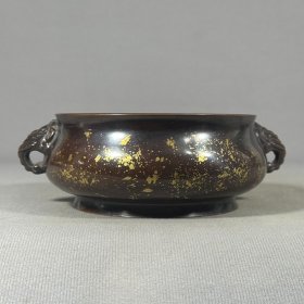 紫铜洒金象耳炉，高6.5厘米，口径14.3厘米，重1945克，¥2000