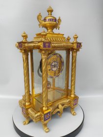 钟表黄铜流金机械四明钟 六腿古董报时座钟，