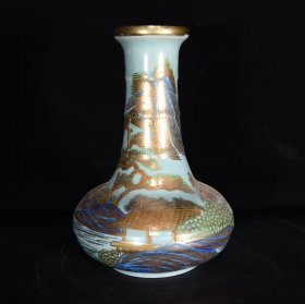 汝窑加彩描金山水纹瓶，17.5×12.5，价格:630