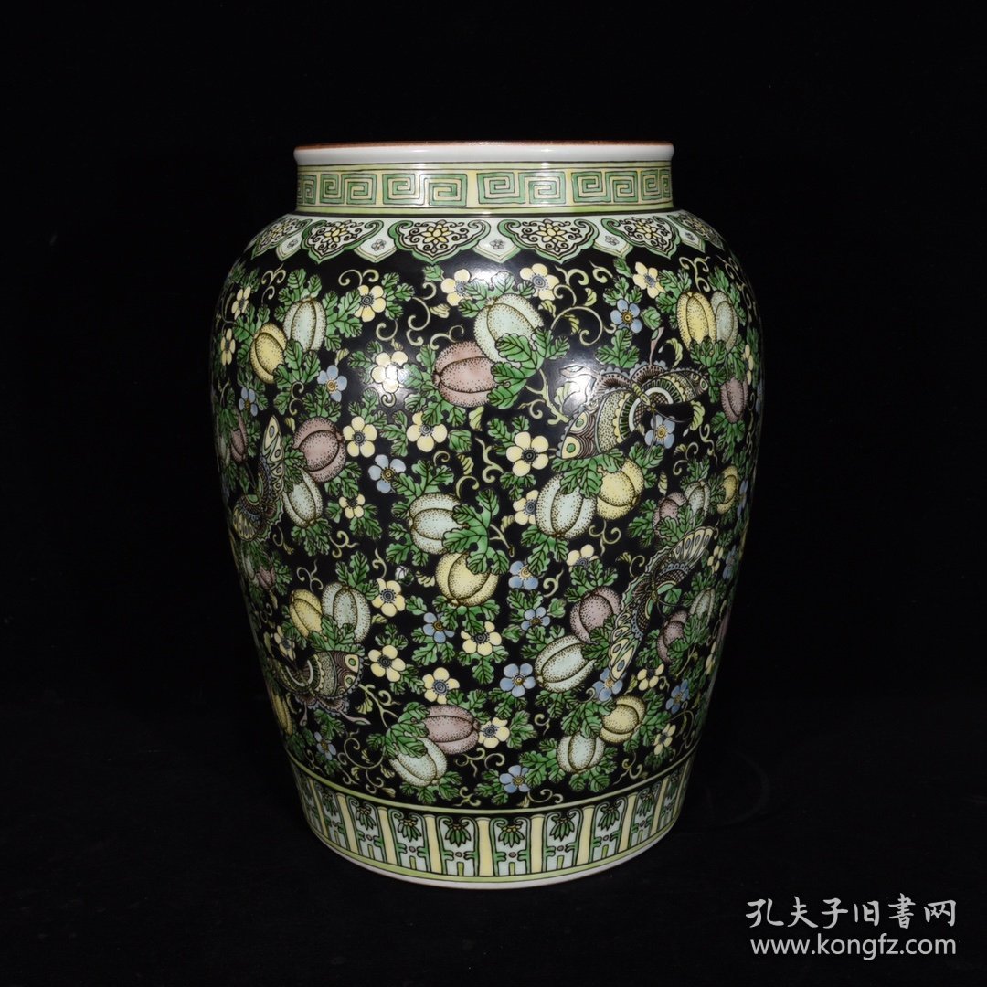 清康熙瓜果花蝶纹罐38×27，￥2160