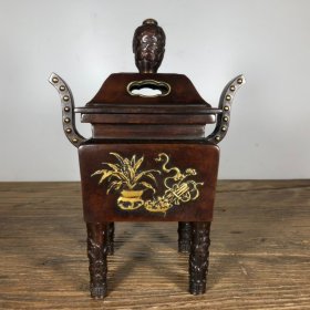 紫铜浮雕鎏金双耳熏炉，高20.3厘米，口径9厘米，重1910克，¥2400