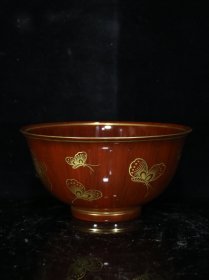 清乾隆木纹釉金彩蝴蝶纹碗，7.6×15，价格:1080