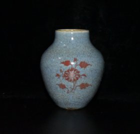 元代釉里红青釉开片花卉纹小罐【10.6x9cm】 价格160