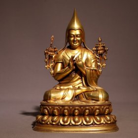 紫铜鎏金宗喀巴，高23.8cm，宽15cm，重4215克，¥5000
