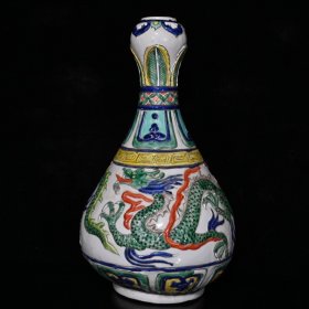 大清道光粉彩雕刻龙纹蒜头瓶（40×22cm¥324