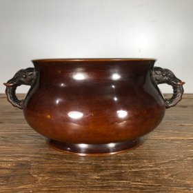 紫铜象耳炉，高9.8厘米，口径15厘米，重3380克，¥2400