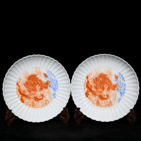 清 雍正黄釉矾红凤纹菊瓣盘，高3.2cm直径15.3cm，价格4940