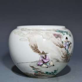 雍正粉彩文王访贤纹笔洗，高10.8cm直径14cm，¥2730