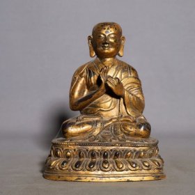 紫铜泥金佛像，高18.9cm，宽14.5cm，重2325克，￥3400