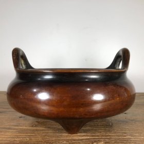 紫铜双耳炉，高13厘米，口径20.2厘米，重5105克，¥4400