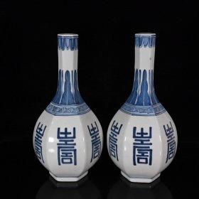 大清康熙青花寿字六棱丹瓶（31×15cm¥ 720