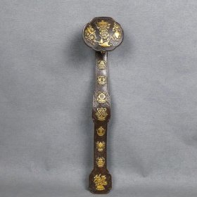 紫铜浮雕鎏金如意，长45厘米，重1205克，¥3200