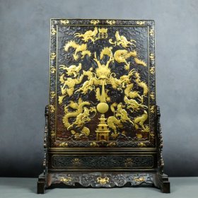 紫铜雕花鎏金屏风，高63厘米，宽45厘米，重23000克，￥23600