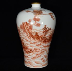 清雍正矾红五老祝寿人物故事纹梅瓶，31×19，价格:4050