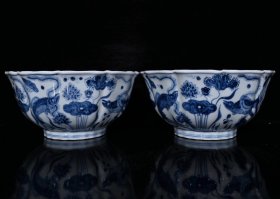 大明宣德青花鱼藻纹瓜棱碗1（11×22.5cm¥1400