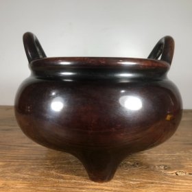 紫铜双耳炉，高16厘米，口径18厘米，重5585克，¥4600