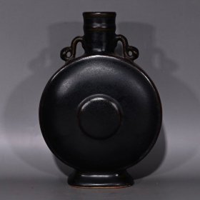 清代乌金釉双耳扁瓶（23×16.5×7cm¥160