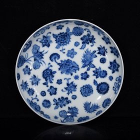 清雍正青花花卉纹盘3.5×16，价格900