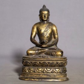 紫铜泥金佛像，高17.5cm，宽11.8cm，重1480克，￥2600