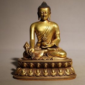 紫铜鎏金佛像，高19.3cm，宽15.5cm，重3395克，￥5000