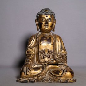 紫铜泥金佛像，高27.6cm，宽21cm，重6425克，￥5800