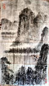 惠州岭南画派名家——魏佐浩《星湖烟雨》山水画，1990年作