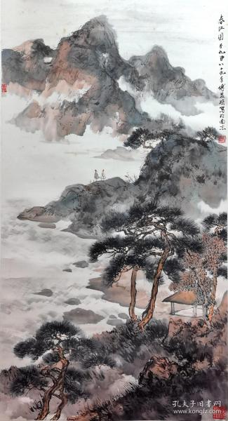 当代杰出艺术家、傅抱石之女——傅益瑶《春江图》山水画，1989年作