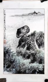 中国当代著名书画家、中国画“泼麻皴法”创始人——陈渭《东山风动石》，1997年作