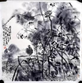 中美协会员、一级美术师、广东美协理事——潘小明《轻露拂珠房》花鸟斗方，2002年作