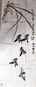 惠州岭南画派名家——魏佐浩《声声报平安》写意花鸟，1999年作