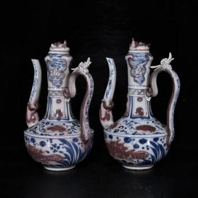 乡下收的元代青花釉里红玉藻纹壶尺寸19X13.5厘米