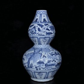 乡下收的元代青花鸳鸯戏水葫芦瓶尺寸37X21厘米