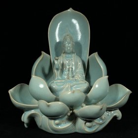 乡下收的宋代汝窑青龙寺御制莲花观音坐像高32直径29厘米