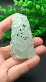 清代天然翡翠冰飘花立体镂空福寿如意尺寸70X38X14