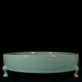 乡下收的宋代汝窑铭文刻飞天仕女三足洗高8.5直径33.5厘米