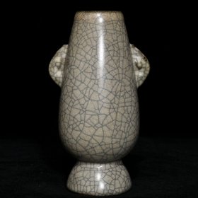 乡下收的宋代哥窑双耳玉米瓶高16.5直径7.5厘米